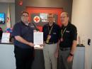 Pictured left to right: American Red Cross Regional Disaster Officer Ed Blanchard, Section Manager of the ARRL Northern New Jersey Section Robert Buus, W2OD, and Section Manager of the ARRL Southern New Jersey Section Tom Preiser, N2XW. [Photo Courtesy of Tom Devine, WB2ALJ]